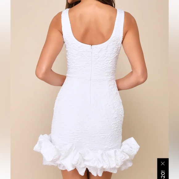 Lulus Extravagant Poise White Textured Jacquard Bubble-Hem Mini Dress - Picture 3 of 3